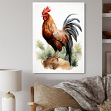 Red Pointillist Plumage Study rooster - Chicken Framed Canvas Art