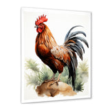 Red Pointillist Plumage Study rooster - Chicken Framed Canvas Art