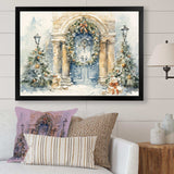 Christmas garland  door in winter 3 - Landscapes Canvas Wall Art