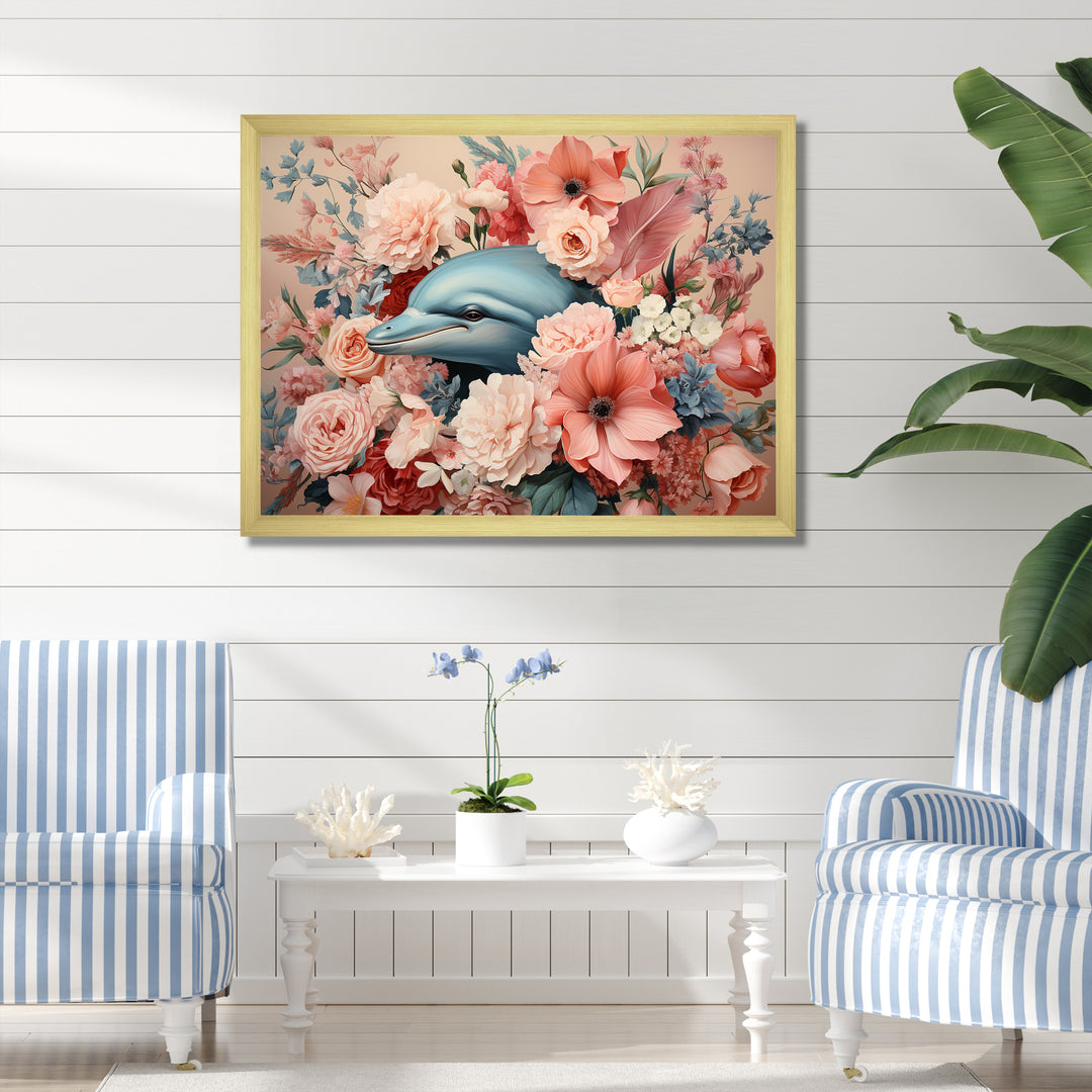 Floral Dance of the Dolphins - Coastal Animal Wall Decor