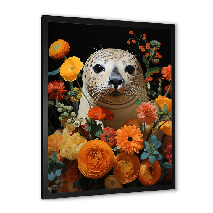 Colorful floral Harbor Seal blooms - Coastal Animal Wall Art Prints