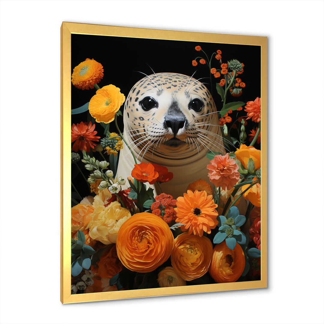 Colorful floral Harbor Seal blooms - Coastal Animal Wall Art Prints