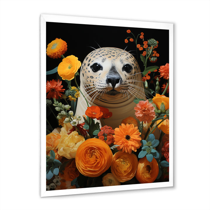 Colorful floral Harbor Seal blooms - Coastal Animal Wall Art Prints