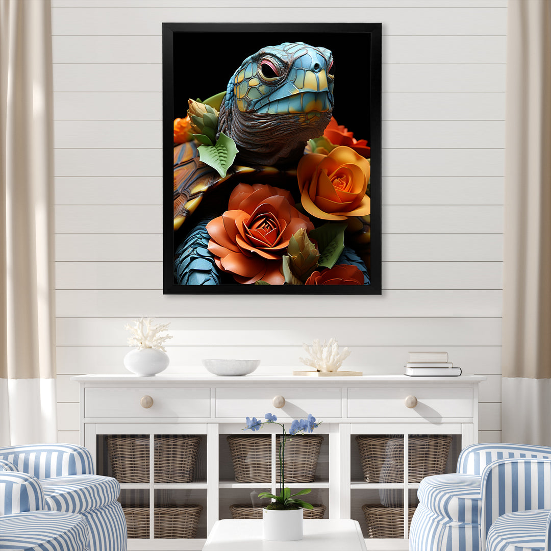 Floral Harbor turtle blooms - Coastal Animal Wall Art Prints