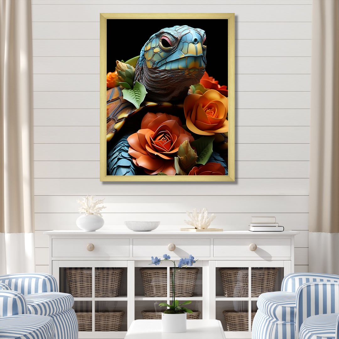 Floral Harbor turtle blooms - Coastal Animal Wall Art Prints