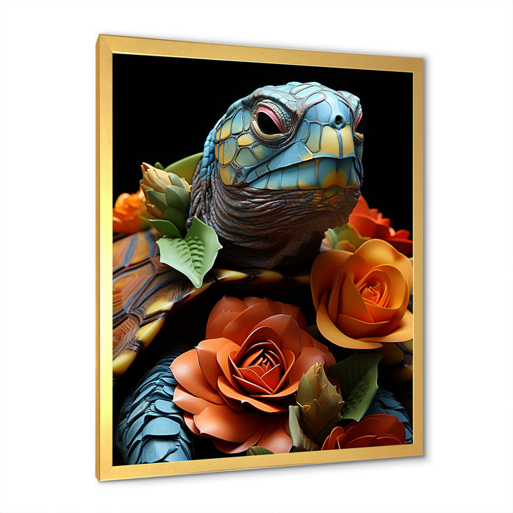Floral Harbor turtle blooms - Coastal Animal Wall Art Prints