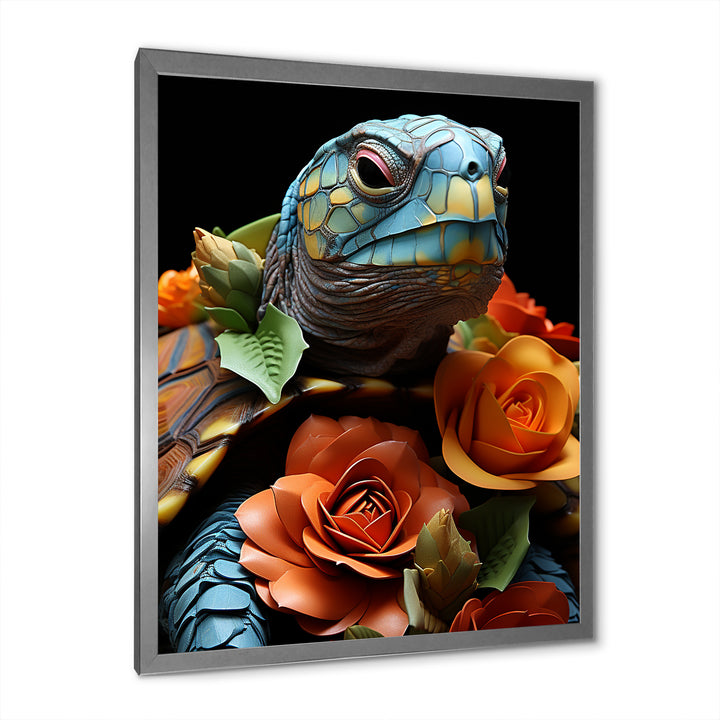 Floral Harbor turtle blooms - Coastal Animal Wall Art Prints