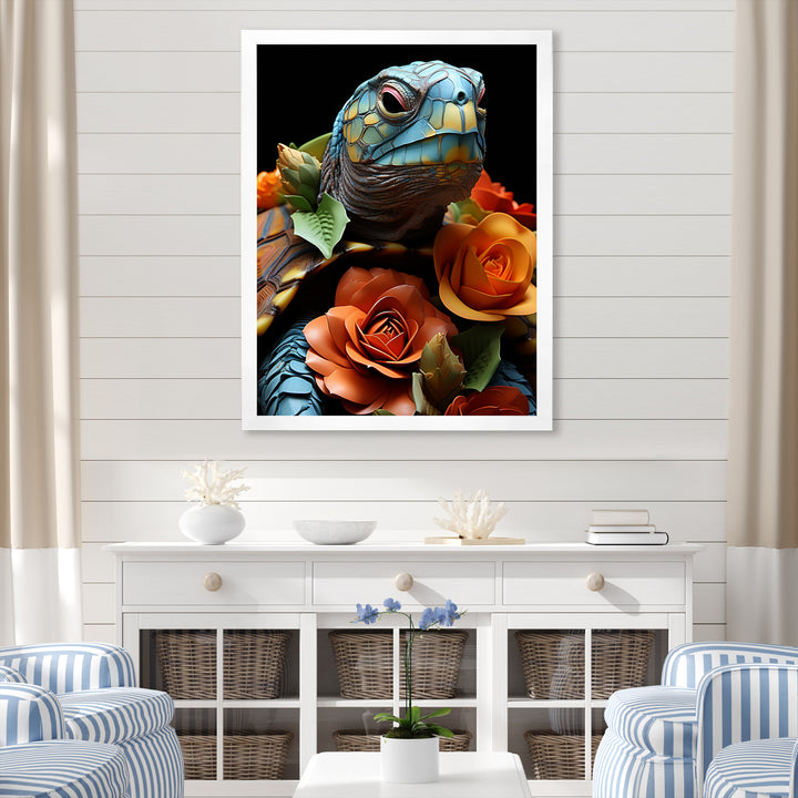 Floral Harbor turtle blooms - Coastal Animal Wall Art Prints