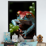 Jumping frog Hideaway - Blue Coastal Animal Wall Art
