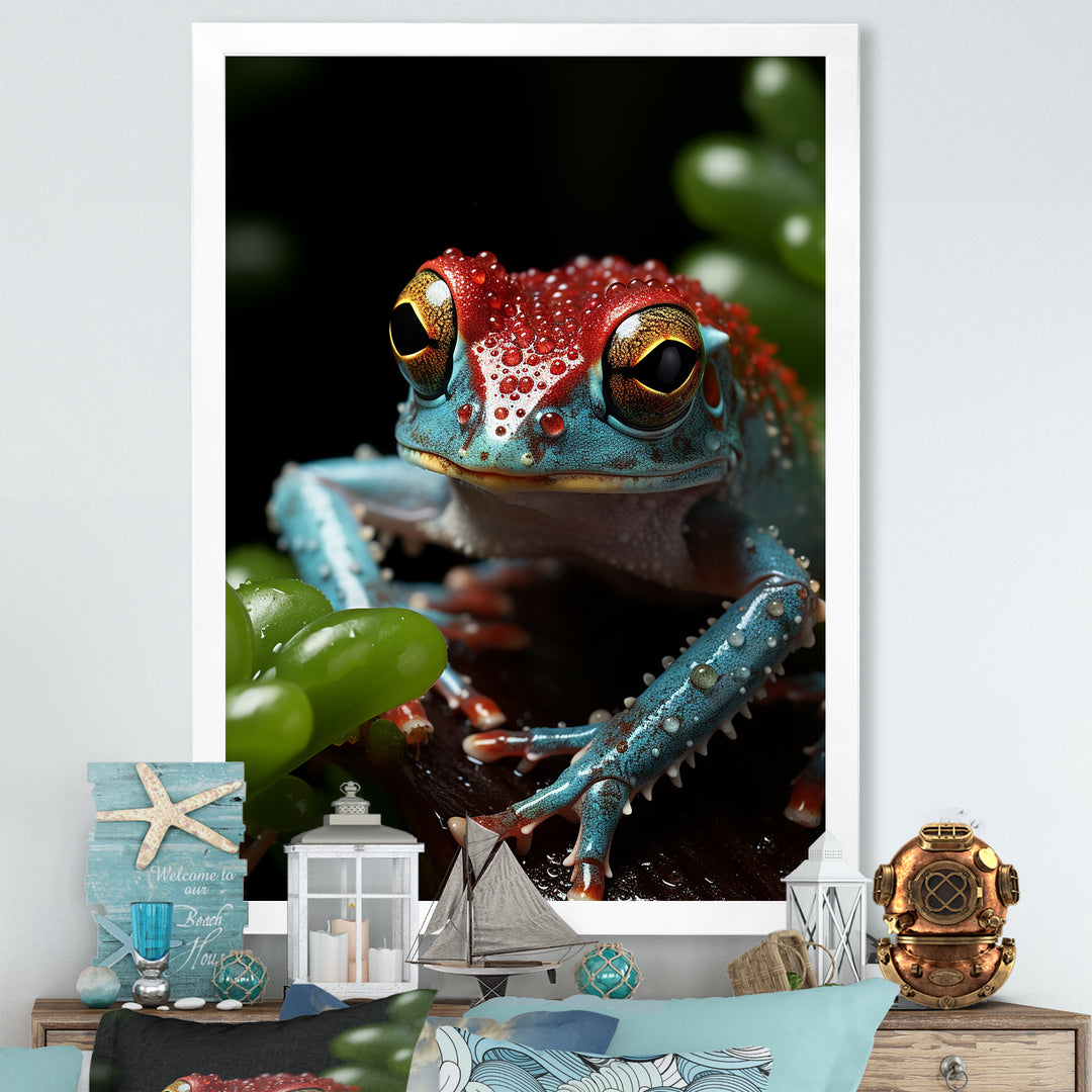Jumping frog Hideaway - Blue Coastal Animal Wall Art