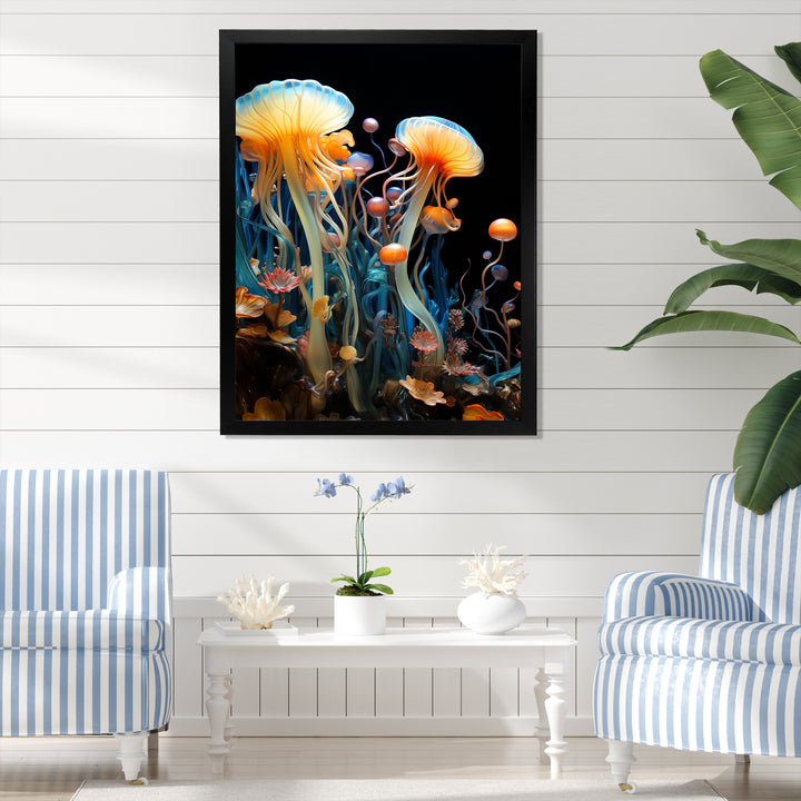 Yellow Jellyfish Drift - Yellow Coastal Animal Wall Art