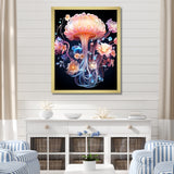 Pink and blue Jellyfish Drift - Coastal Animal Framed Canvas Art