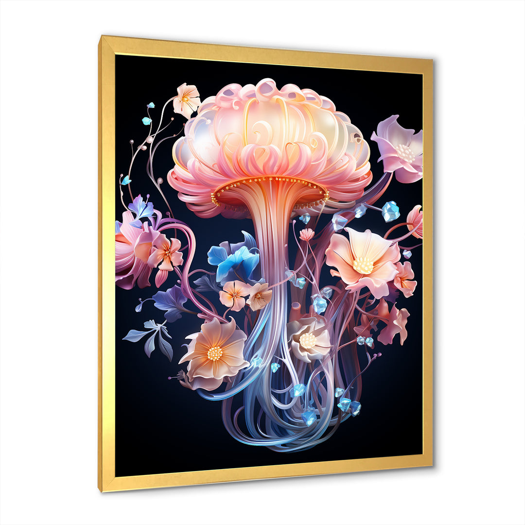Pink and blue Jellyfish Drift - Coastal Animal Framed Canvas Art