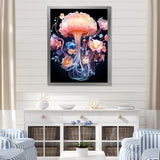 Pink and blue Jellyfish Drift - Coastal Animal Framed Canvas Art