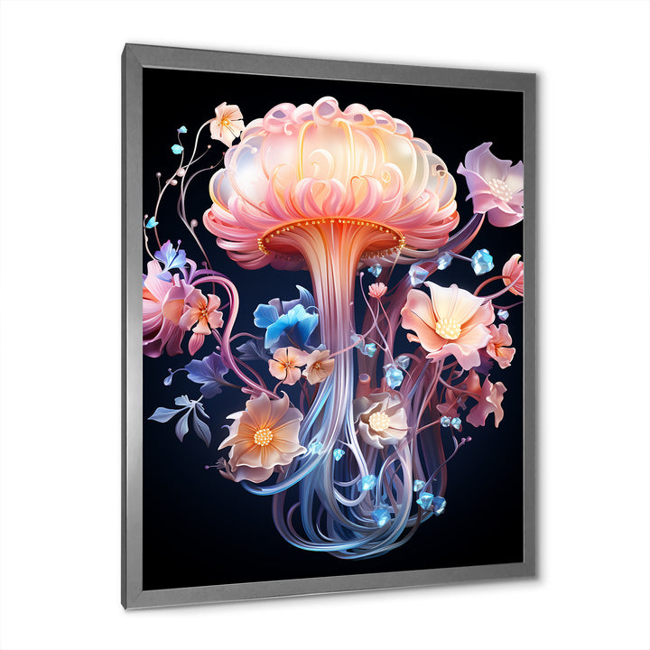 Pink and blue Jellyfish Drift - Coastal Animal Framed Canvas Art