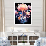 Pink and blue Jellyfish Drift - Coastal Animal Framed Canvas Art
