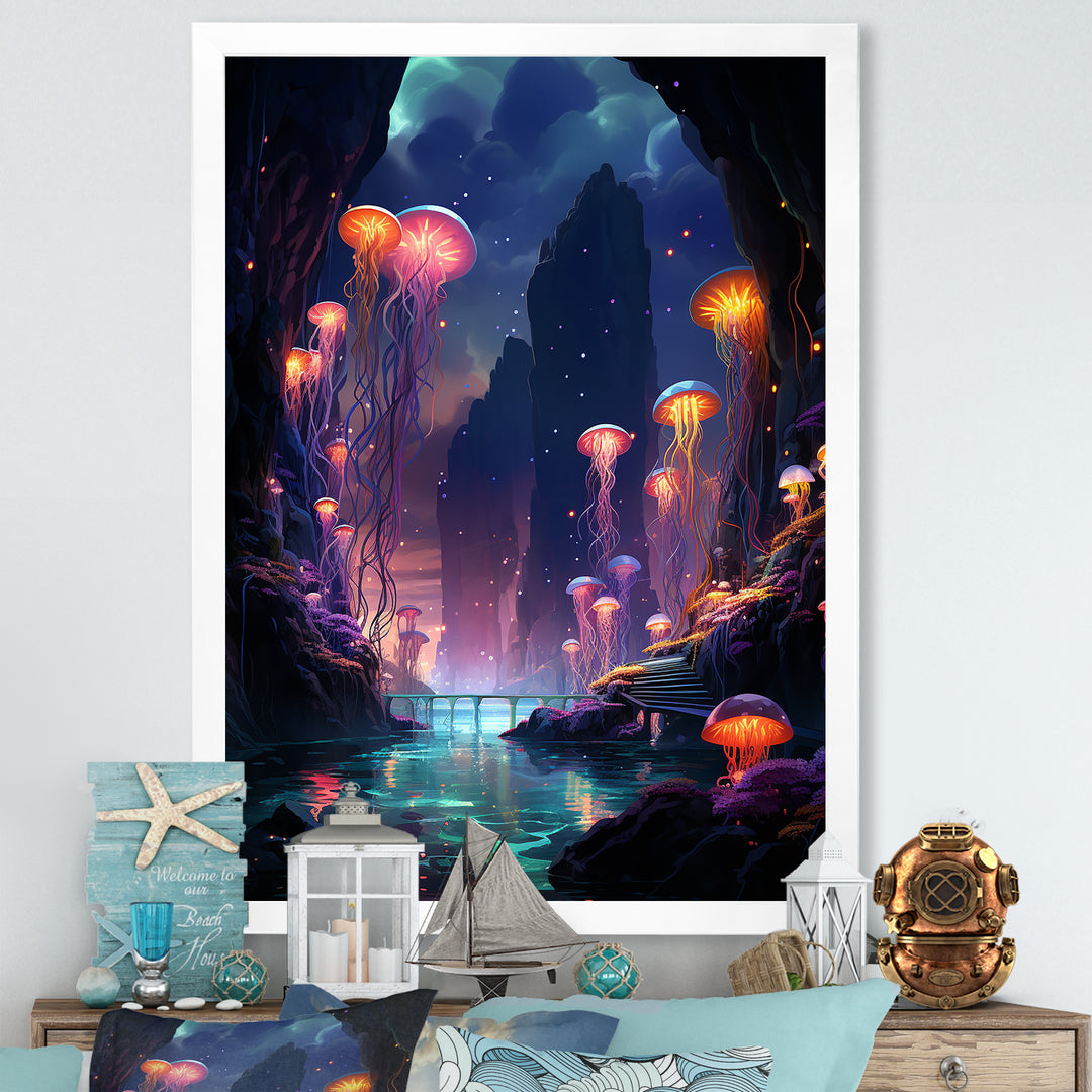 Purple and pink Jellyfish Drift - Coastal Animal Large Canvas Wall Art