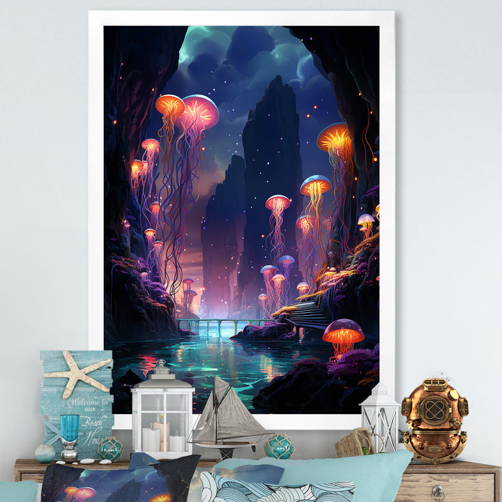 Purple and pink Jellyfish Drift - Coastal Animal Large Canvas Wall Art