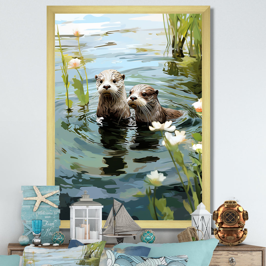 Otters Playtime - Coastal Animal Canvas Wall Art