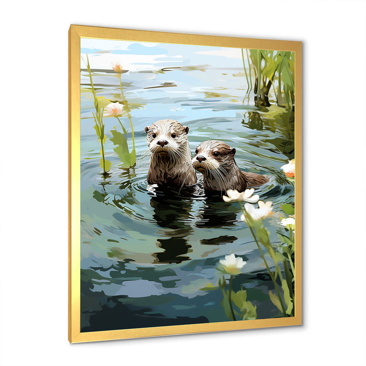 Otters Playtime - Coastal Animal Canvas Wall Art