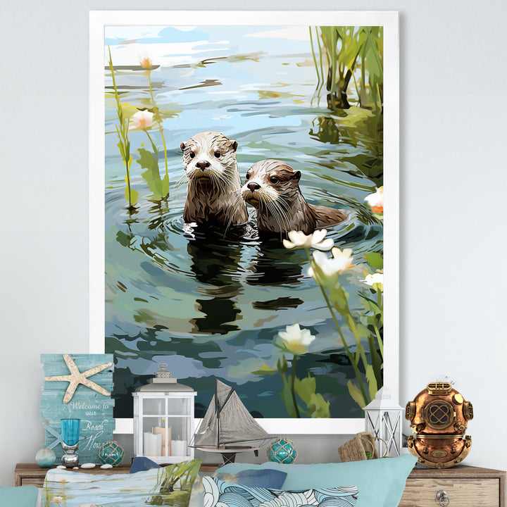 Otters Playtime - Coastal Animal Canvas Wall Art