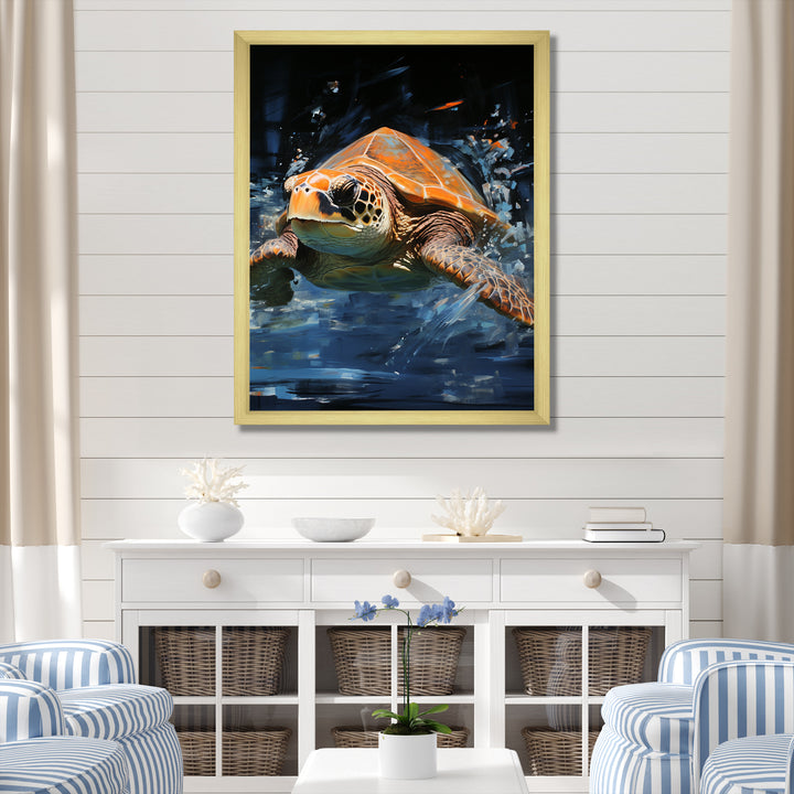 Sea Turtle Journey - Blue Coastal Animal Wall Art