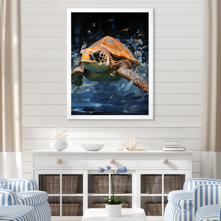 Sea Turtle Journey - Blue Coastal Animal Wall Art