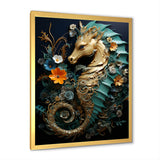 Gold and blue Seahorse Sanctuary - Coastal Animal Home Decor Art