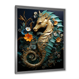 Gold and blue Seahorse Sanctuary - Coastal Animal Home Decor Art