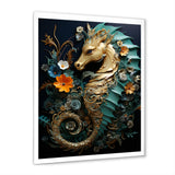 Gold and blue Seahorse Sanctuary - Coastal Animal Home Decor Art