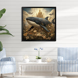 Whales Majesty futuristic - Coastal Animal Canvas Wall Art