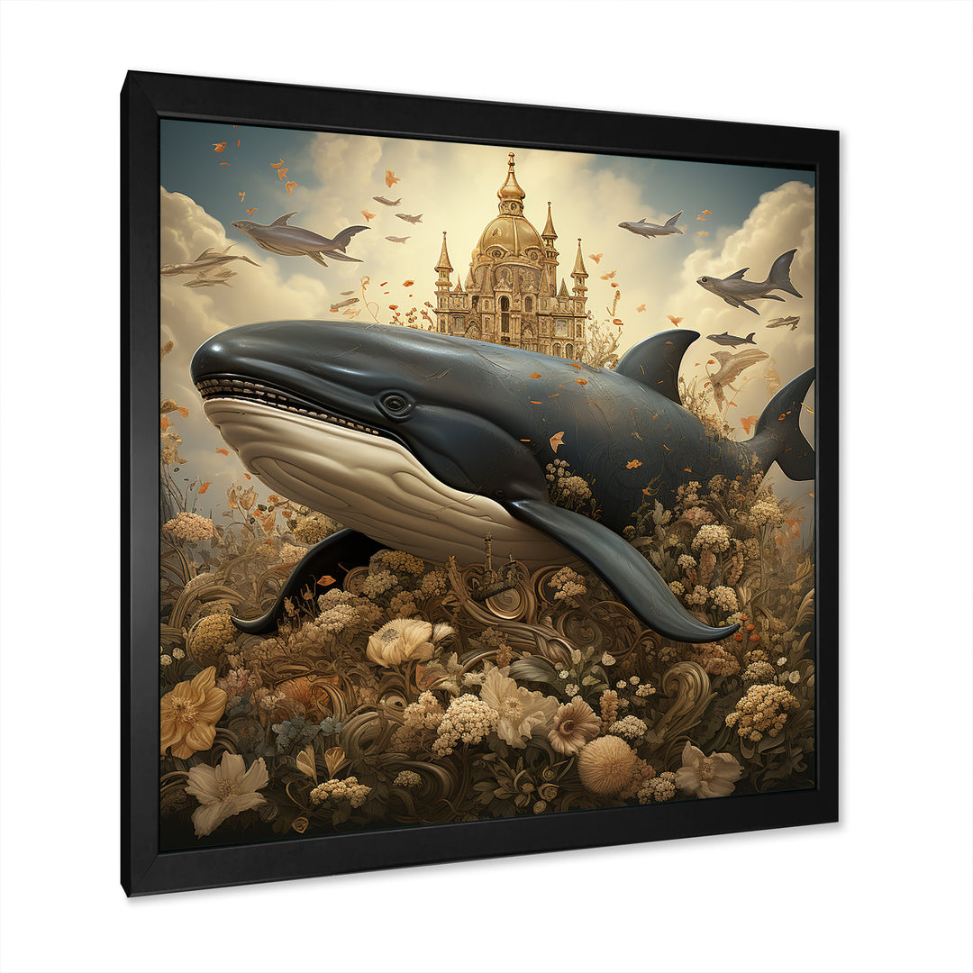 Whales Majesty futuristic - Coastal Animal Canvas Wall Art