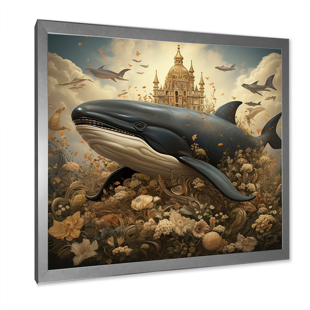 Whales Majesty futuristic - Coastal Animal Canvas Wall Art
