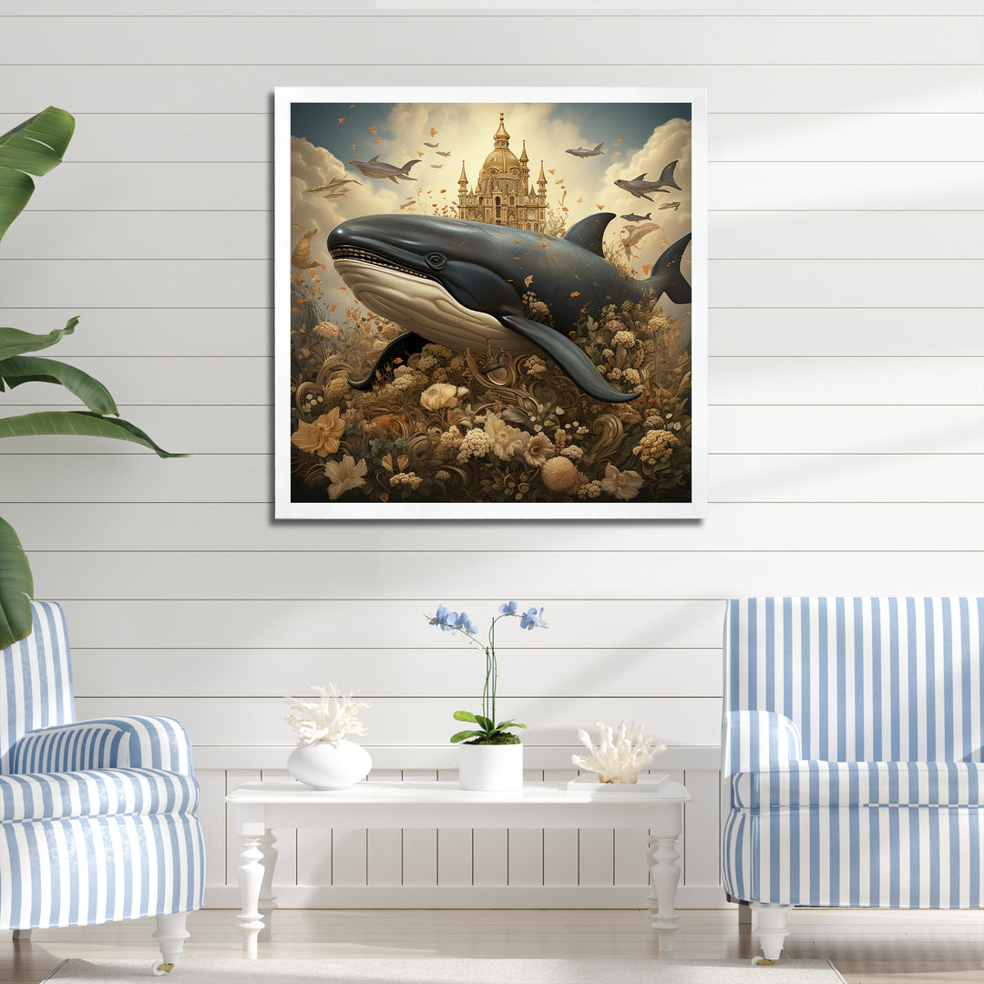 Whales Majesty futuristic - Coastal Animal Canvas Wall Art