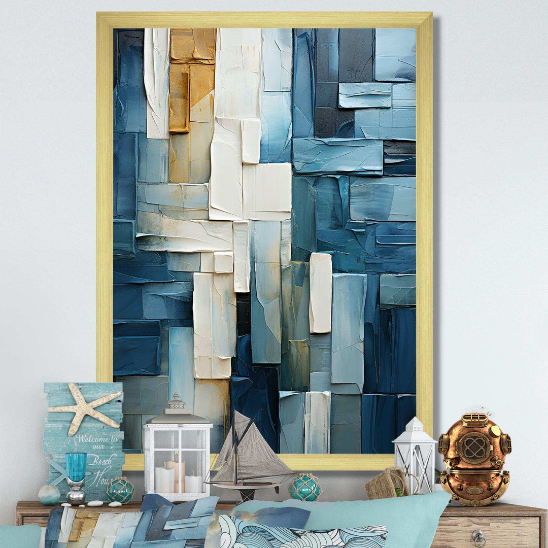 Blue and white Nautical Shapes IV - Coastal Canvas Wall Art