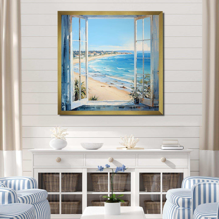 Coastal Window View by the beach III - Coastal Canvas Wall Art