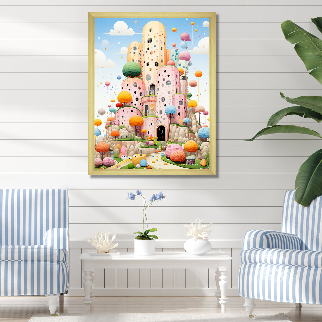 Cubist coral castle children s art - Coral Framed Canvas Art
