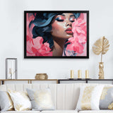 Pink and blue fashion woman floral portrait II - Fashion Canvas Wall Art