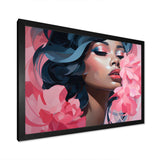 Pink and blue fashion woman floral portrait II - Fashion Canvas Wall Art