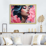 Pink and blue fashion woman floral portrait II - Fashion Canvas Wall Art