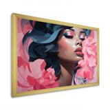 Pink and blue fashion woman floral portrait II - Fashion Canvas Wall Art