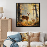 Retro Woods Deer Artistry - Deer Framed Canvas Art