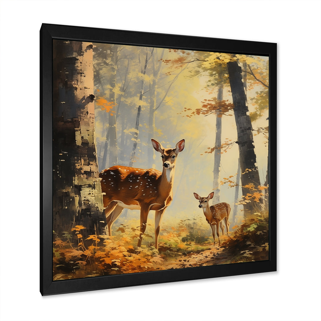 Retro Woods Deer Artistry - Deer Framed Canvas Art