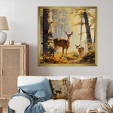 Retro Woods Deer Artistry - Deer Framed Canvas Art