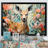 Pink and green deer blooms - Deer Large Canvas Wall Art