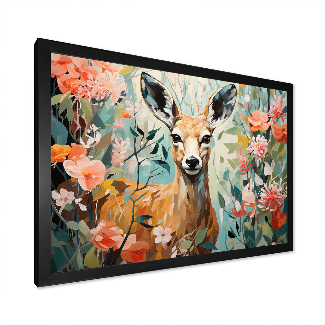 Pink and green deer blooms - Deer Large Canvas Wall Art