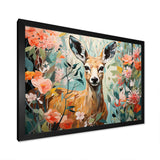 Pink and green deer blooms - Deer Large Canvas Wall Art