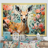 Pink and green deer blooms - Deer Large Canvas Wall Art