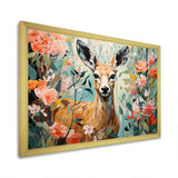 Pink and green deer blooms - Deer Large Canvas Wall Art