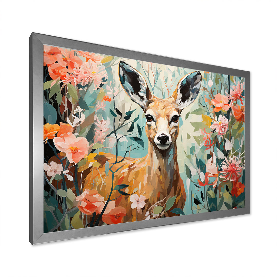 Pink and green deer blooms - Deer Large Canvas Wall Art